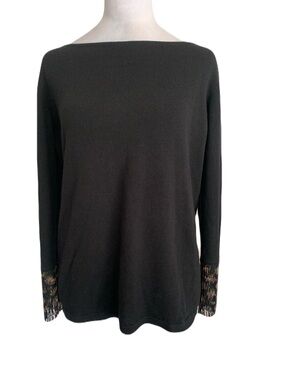 Escada Womens 38/Medium Black Wool Cashmere Silk Blend Beaded Cuff Sweater Top